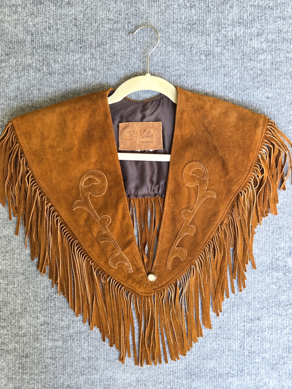 Ben Kallen Women’s Brown Suede Western Fringe Capelet Poncho Collar
